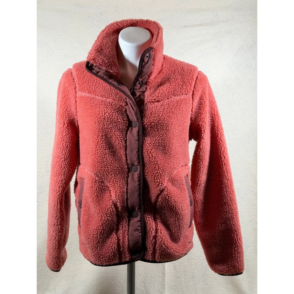 LL Bean Deep Pile Sherpa Fleece Jacket Womens Small Pink Snap Front Pockets